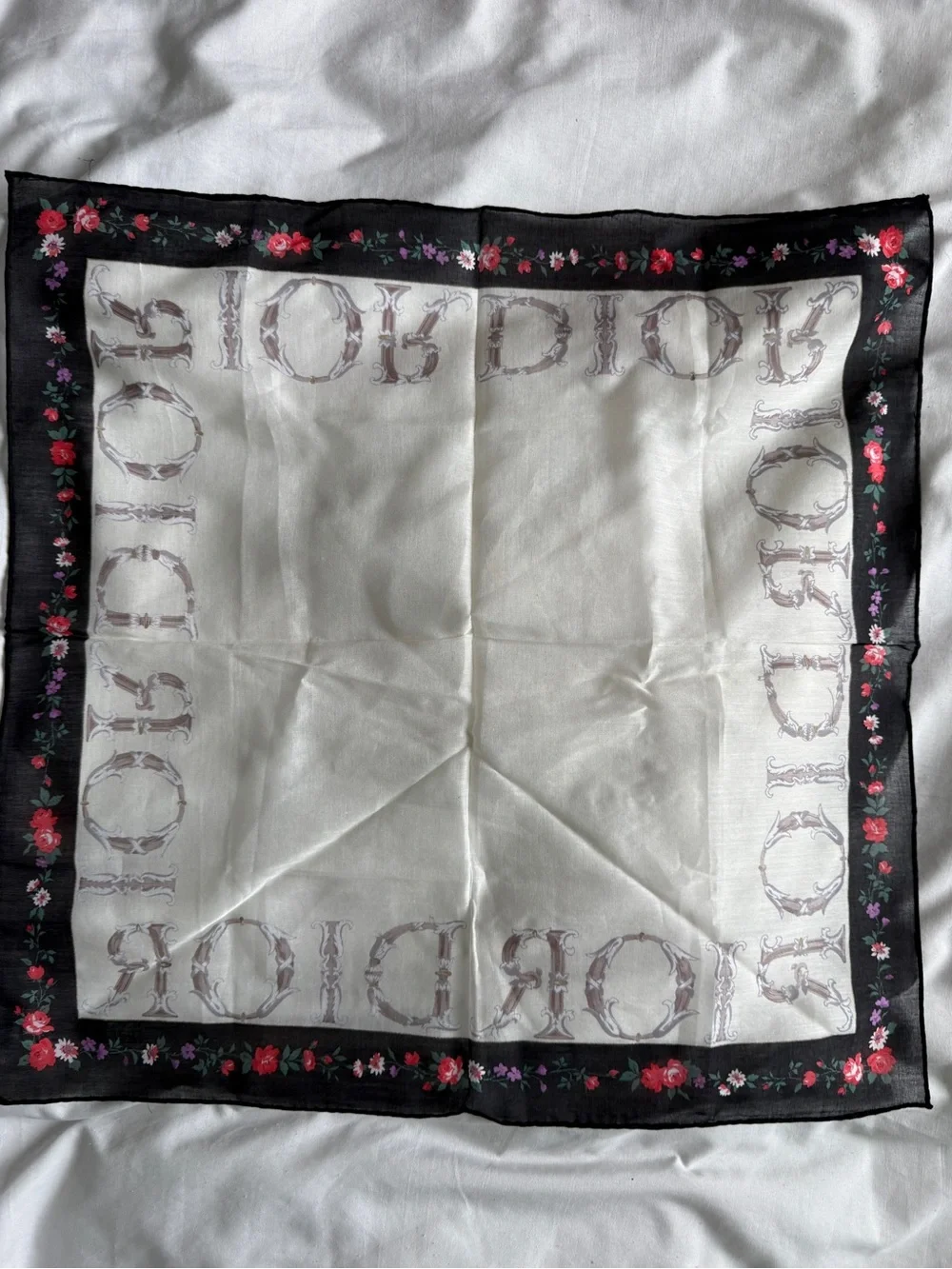 Authentic Vintage Christian Dior Logo Floral Scarf – Late 1980s–1990s